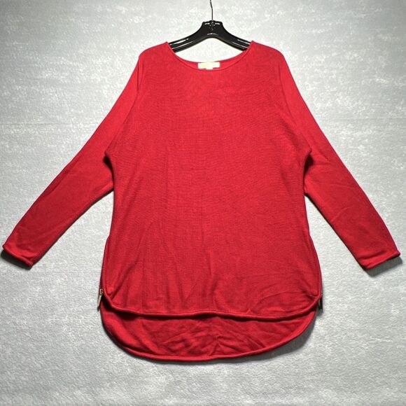 Michael Kors Red Tunic Sweater With Side Gold Zippers Size: 0X - Picture 1 of 16